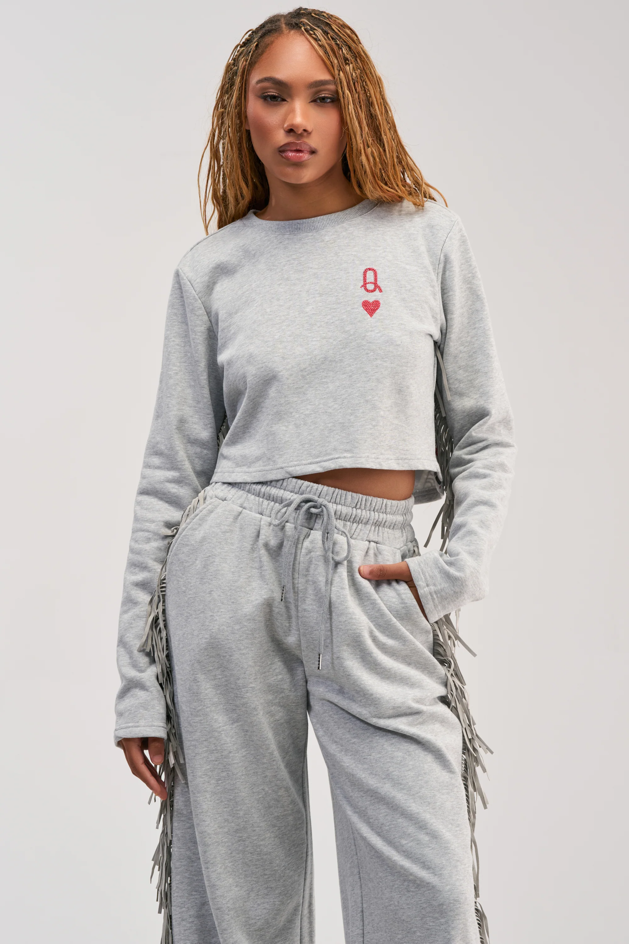 PLAYING CARDS CROP SWEATSHIRT IN HEATHER GREY - Akira Wear