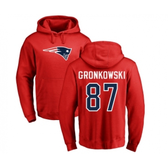 Football New England Patriots #87 Rob Gronkowski Red Name & Number Logo Pullover Hoodie - Jersey