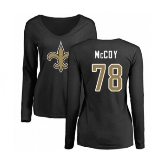 Football Women's New Orleans Saints #78 Erik McCoy Black Name & Number Logo Slim Fit Long Sleeve T-Shirt - Jersey