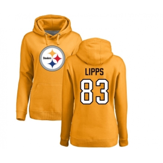 Football Women's Pittsburgh Steelers #83 Louis Lipps Gold Name & Number Logo Pullover Hoodie - Jersey