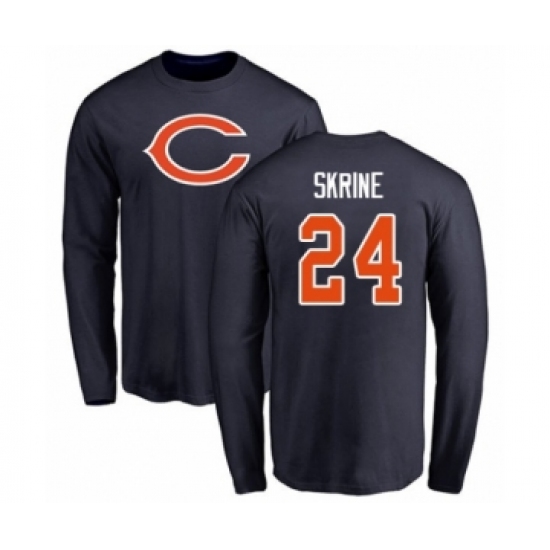 Football Chicago Bears #24 Buster Skrine Navy Blue Name & Number Logo Long Sleeve T-Shirt - Jersey