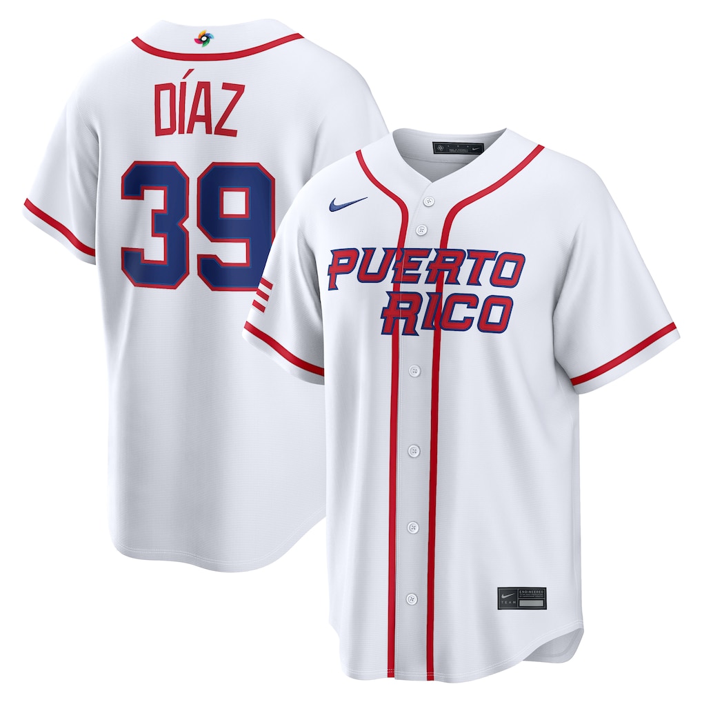 Men's Puerto Rico Baseball Edwin Díaz Nike White 2026 World Baseball Classic Home Stadium Jersey - Jersey