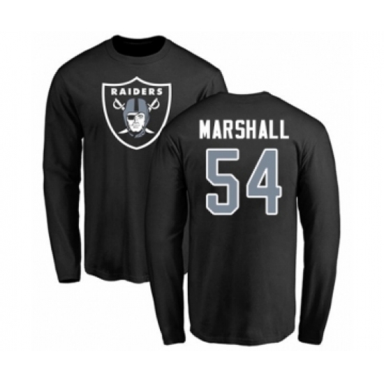 Football Oakland Raiders #54 Brandon Marshall Black Name & Number Logo Long Sleeve T-Shirt - Jersey