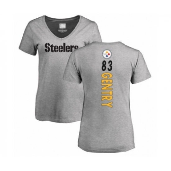 Women's Pittsburgh Steelers #83 Zach Gentry Ash Backer V-Neck T-Shirt - Jersey
