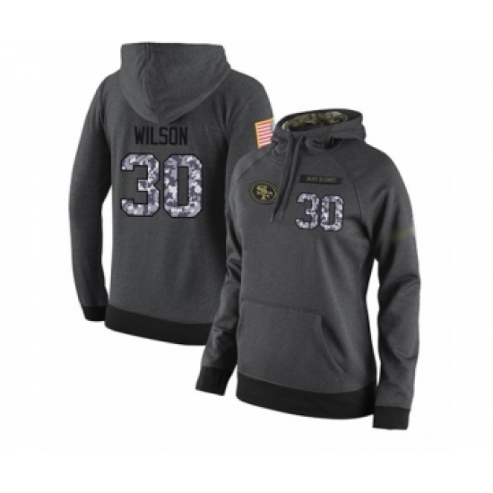 Football Women's San Francisco 49ers #30 Jeff Wilson Stitched Black Anthracite Salute to Service Player Performance Hoodie - Jersey
