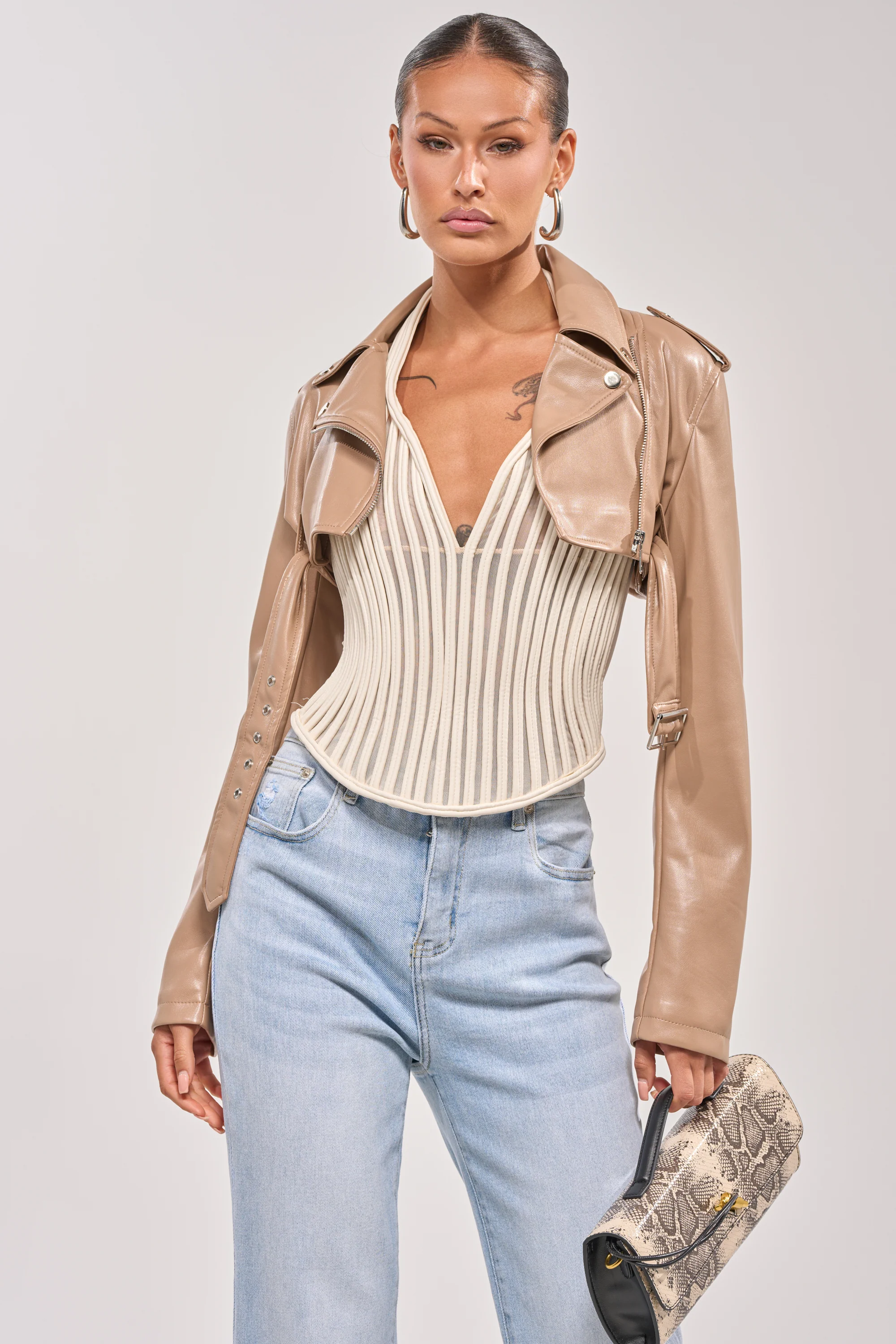 HARLEY LUXE ULTRA CROP MOTO IN TAUPE - Akira Wear