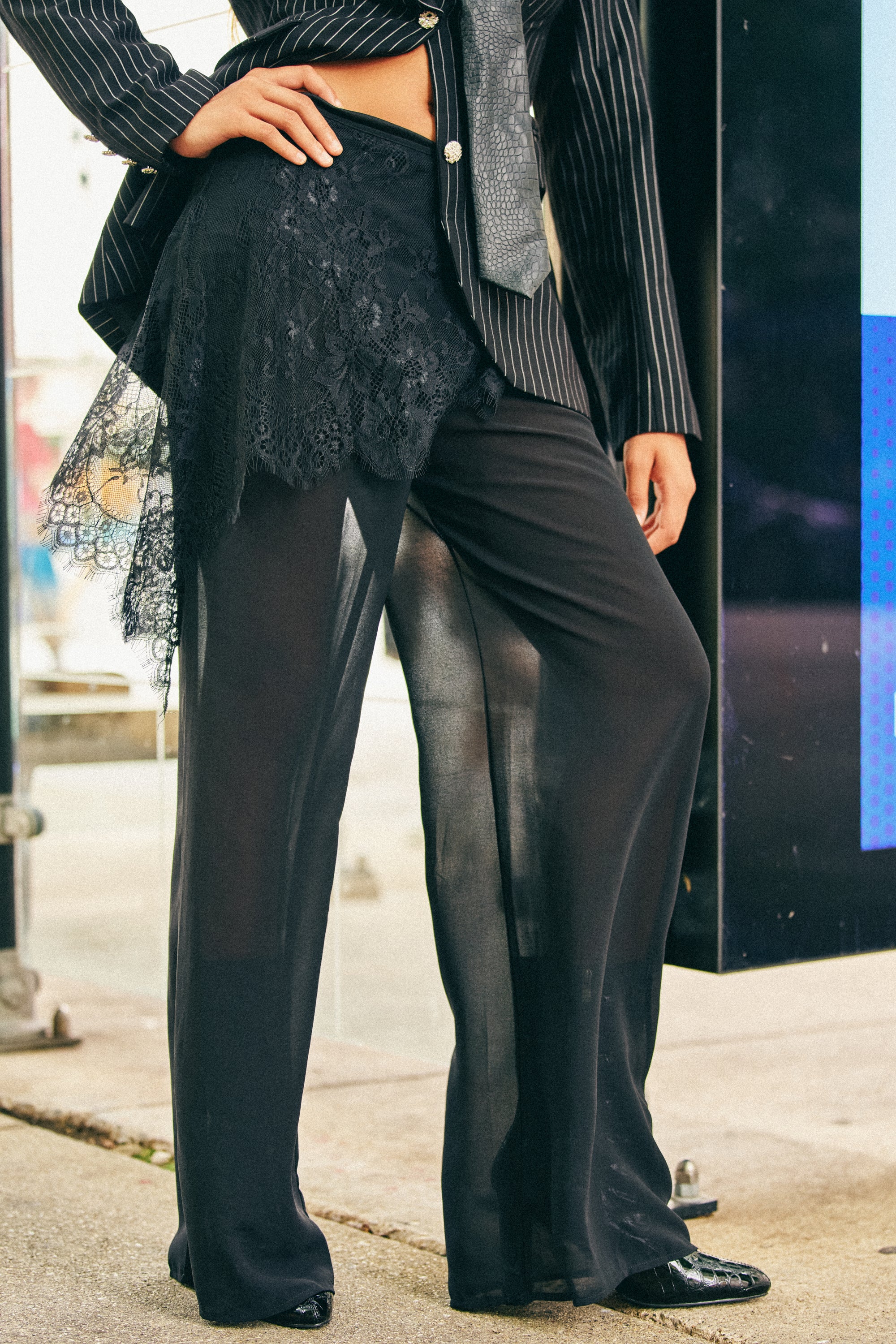 DRIFT AWAY PALAZZO PANT WITH LACE SKIRT OVERLAY - Akira Wear
