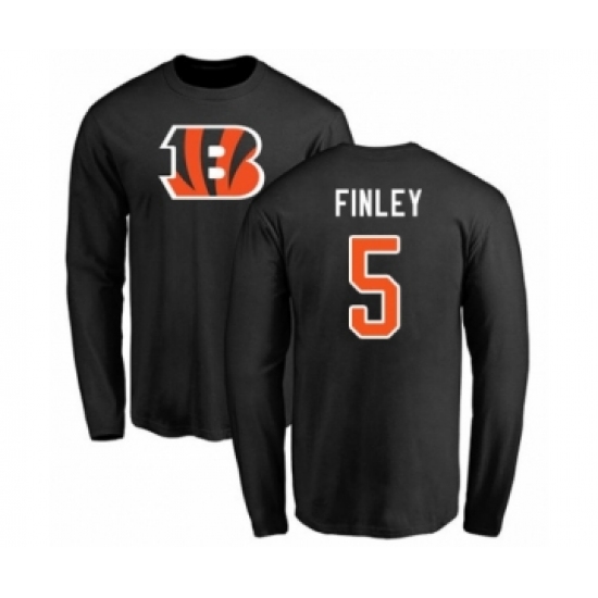 Football Cincinnati Bengals #5 Ryan Finley Black Name & Number Logo Long Sleeve T-Shirt - Jersey