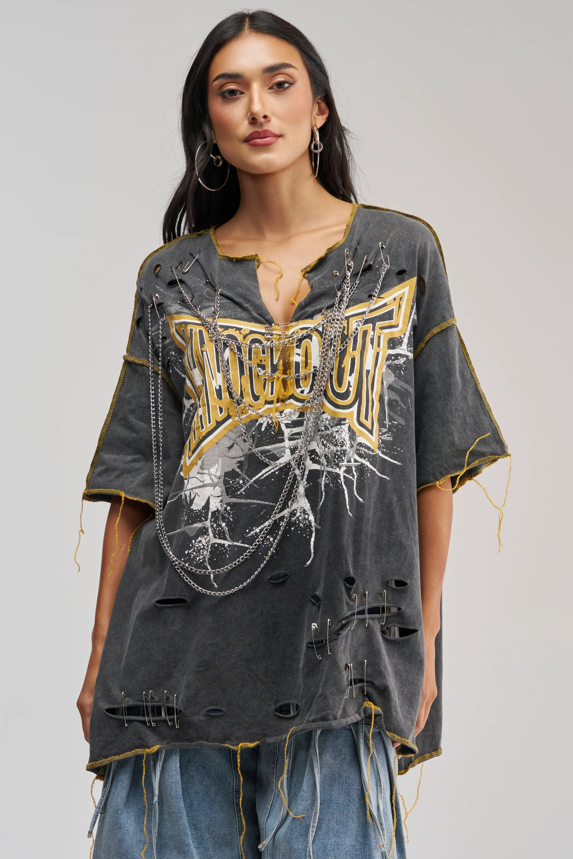 KNOCKOUT OVERSIZED TEE IN GREY MULTI - Akira Wear