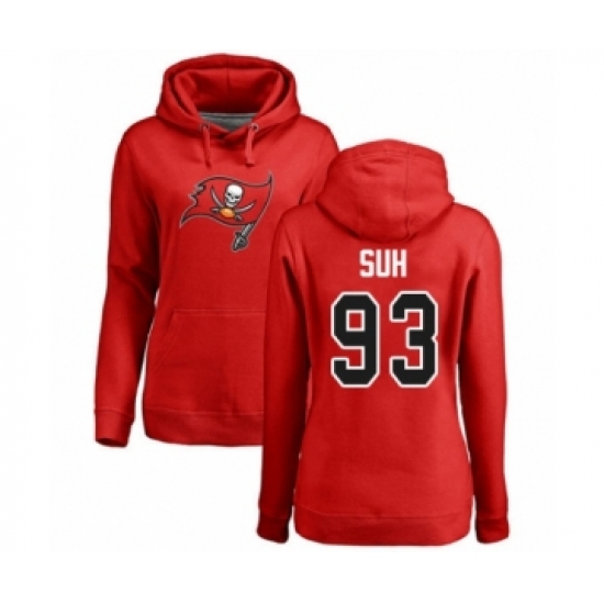 Football Women's Tampa Bay Buccaneers #93 Ndamukong Suh Red Name & Number Logo Pullover Hoodie - Jersey