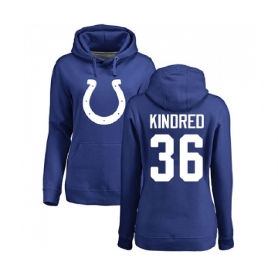 Football Women's Indianapolis Colts #36 Derrick Kindred Royal Blue Name & Number Logo Pullover Hoodie - Jersey