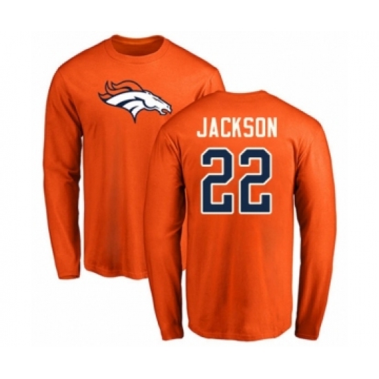 Football Denver Broncos #22 Kareem Jackson Orange Name & Number Logo Long Sleeve T-Shirt - Jersey