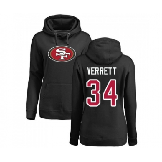 Football Women's San Francisco 49ers #34 Jason Verrett Black Name & Number Logo Pullover Hoodie - Jersey