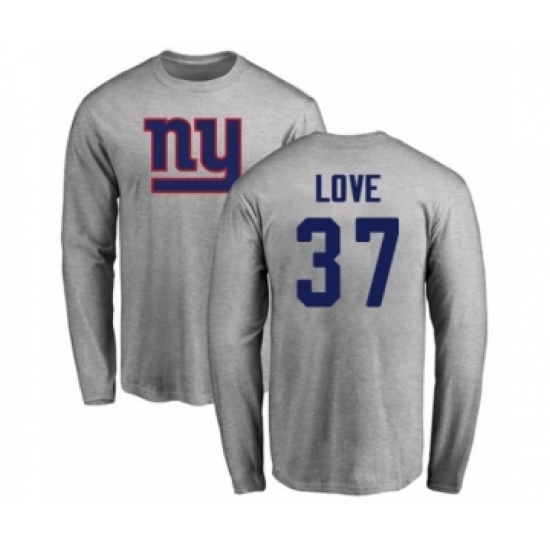 Football New York Giants #37 Julian Love Ash Name & Number Logo Long Sleeve T-Shirt - Jersey