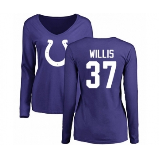Football Women's Indianapolis Colts #37 Khari Willis Royal Blue Name & Number Logo Long Sleeve T-Shirt - Jersey