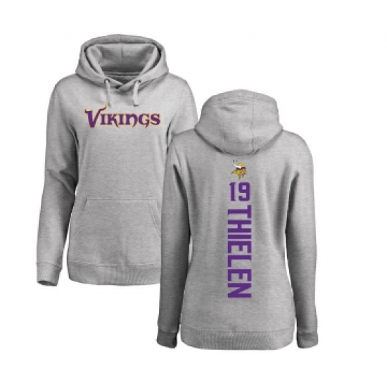 Football Women's Minnesota Vikings #19 Adam Thielen Ash Backer Pullover Hoodie - Jersey