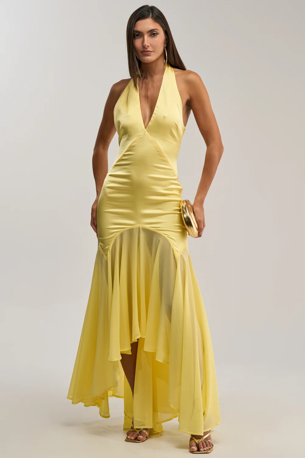 BET YOU WON'T SATIN MIDI DRESS IN YELLOW - Akira Wear