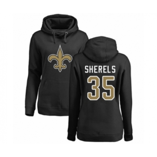Football Women's New Orleans Saints #35 Marcus Sherels Black Name & Number Logo Pullover Hoodie - Jersey