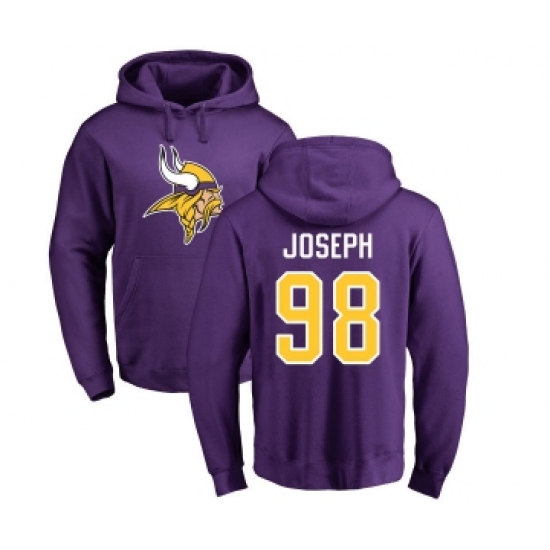 Football Minnesota Vikings #98 Linval Joseph Purple Name & Number Logo Pullover Hoodie - Jersey