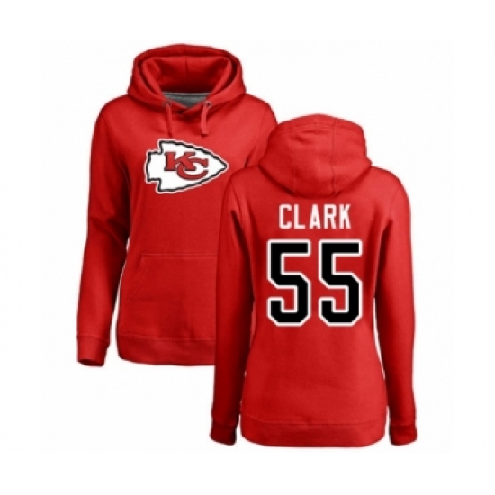 Football Women's Kansas City Chiefs #55 Frank Clark Red Name & Number Logo Pullover Hoodie - Jersey