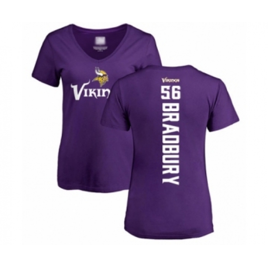 Football Women's Minnesota Vikings #56 Garrett Bradbury Purple Backer Slim Fit T-Shirt - Jersey