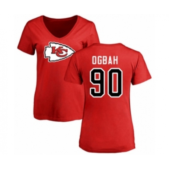 Football Women's Kansas City Chiefs #90 Emmanuel Ogbah Red Name & Number Logo Slim Fit T-Shirt - Jersey