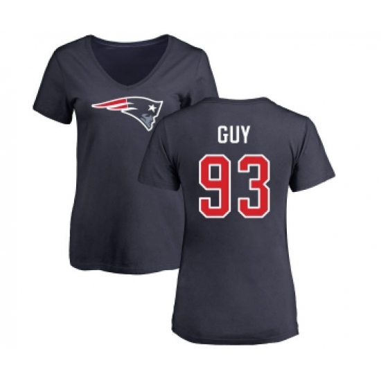 Football Women's New England Patriots #93 Lawrence Guy Navy Blue Name & Number Logo Slim Fit T-Shirt - Jersey