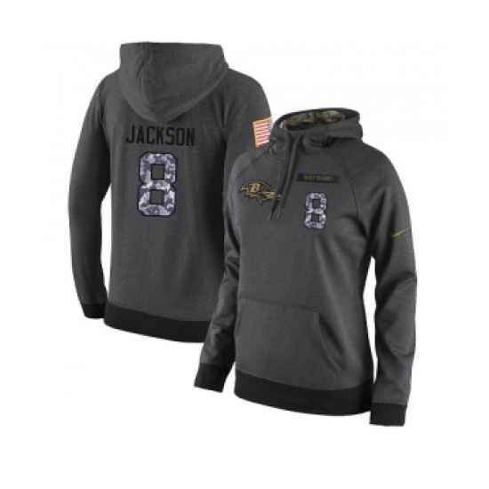 Football Women's Baltimore Ravens #8 Lamar Jackson Stitched Black Anthracite Salute to Service Player Performance Hoodie - Jersey