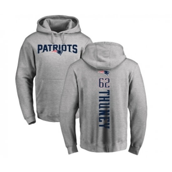 Football New England Patriots #62 Joe Thuney Ash Backer Pullover Hoodie - Jersey