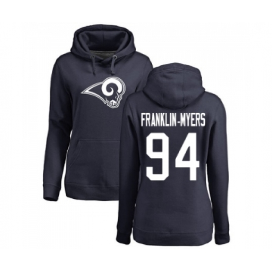 Football Women's Los Angeles Rams #94 John Franklin-Myers Navy Blue Name & Number Logo Pullover Hoodie - Jersey
