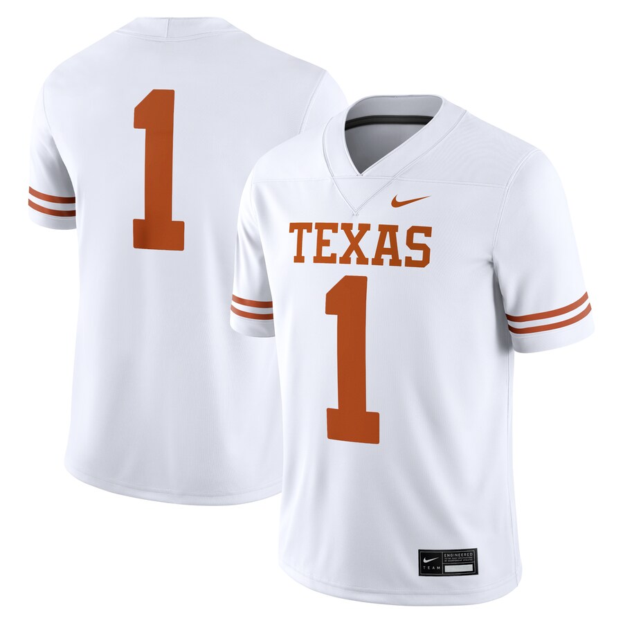 Men's Nike #1 White Texas Longhorns Game Jersey - Jersey