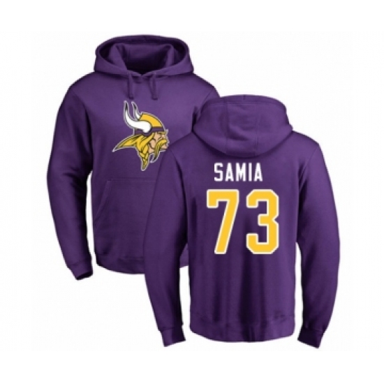 Football Minnesota Vikings #73 Dru Samia Purple Name & Number Logo Pullover Hoodie - Jersey