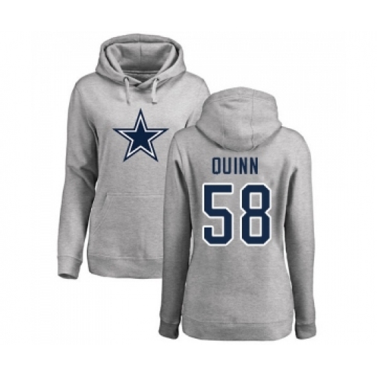 Football Women's Dallas Cowboys #58 Robert Quinn Ash Name & Number Logo Pullover Hoodie - Jersey