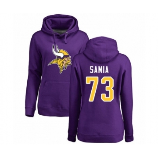Football Women's Minnesota Vikings #73 Dru Samia Purple Name & Number Logo Pullover Hoodie - Jersey