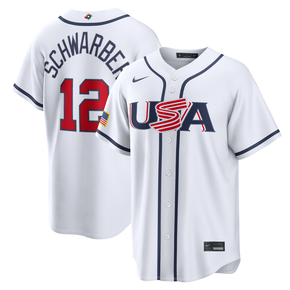 Men's USA Baseball Kyle Schwarber Nike White 2026 World Baseball Classic Home Stadium Jersey - Jersey
