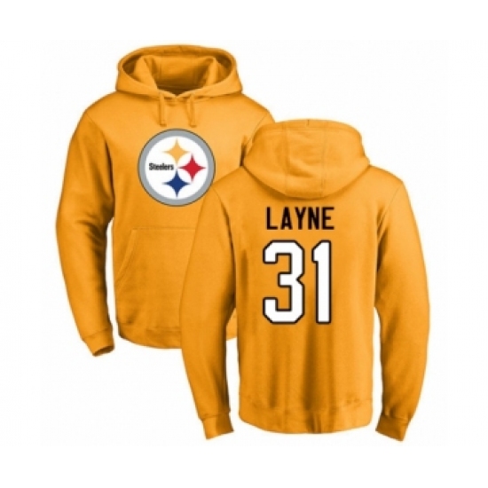 Pittsburgh Steelers #31 Justin Layne Gold Name & Number Logo Pullover Hoodie - Jersey