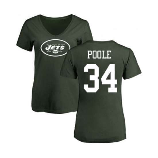 Football Women's New York Jets #34 Brian Poole Green Name & Number Logo T-Shirt - Jersey