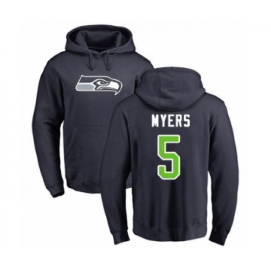 Football Seattle Seahawks #5 Jason Myers Navy Blue Name & Number Logo Pullover Hoodie - Jersey