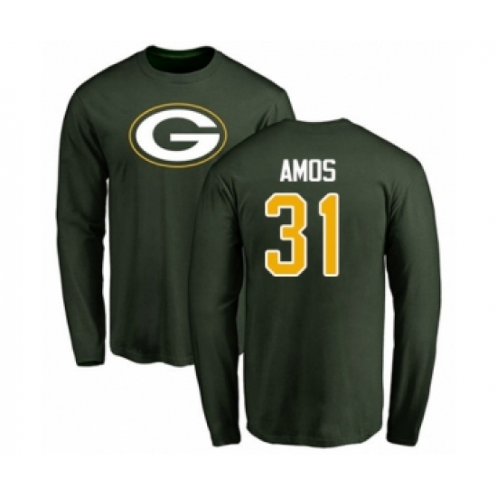 Football Green Bay Packers #31 Adrian Amos Green Name & Number Logo Long Sleeve T-Shirt - Jersey