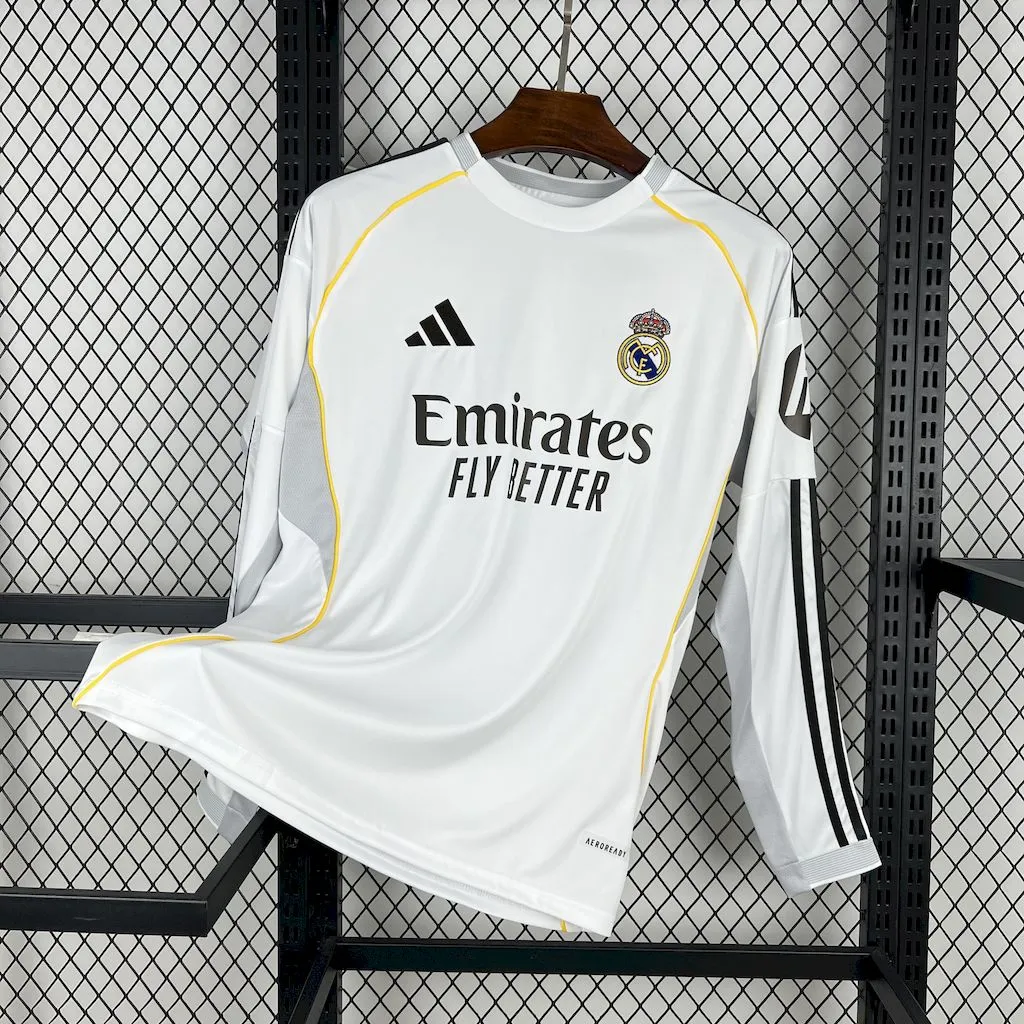 Real Madrid Soccer Jersey Home Custom Long Sleeves Shirt 2025/26 - Jersey