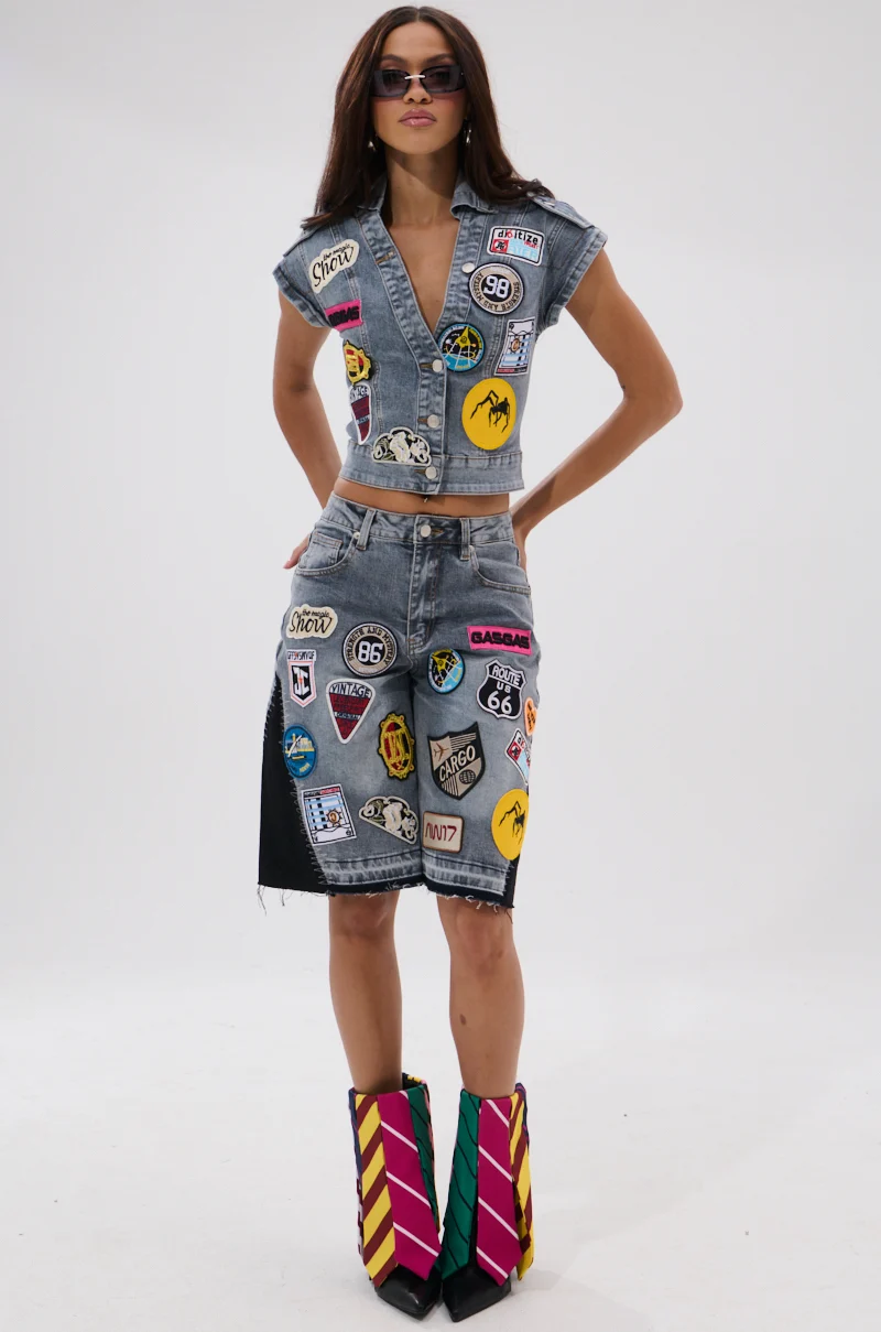 VINTAGE DENIM BERMUDA SHORT WITH PATCHES - Akira Wear