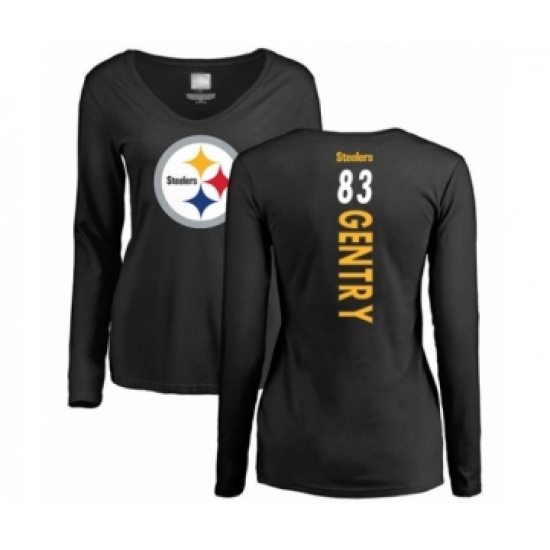 Women's Pittsburgh Steelers #83 Zach Gentry Black Backer Slim Fit Long Sleeve T-Shirt - Jersey