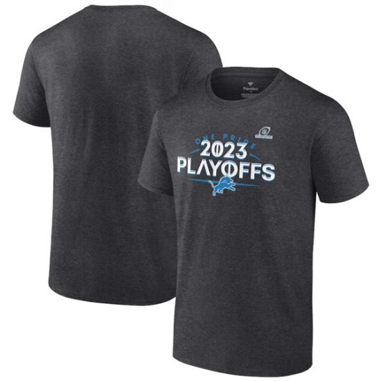 Men's Detroit Lions Heather Charcoal 2023 Playoffs T-Shirt - Jersey