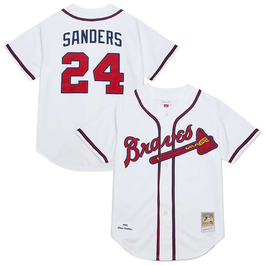 Men's Atlanta Braves Deion Sanders Mitchell & Ness White Cooperstown Collection 1992 Authentic Jersey - Jersey