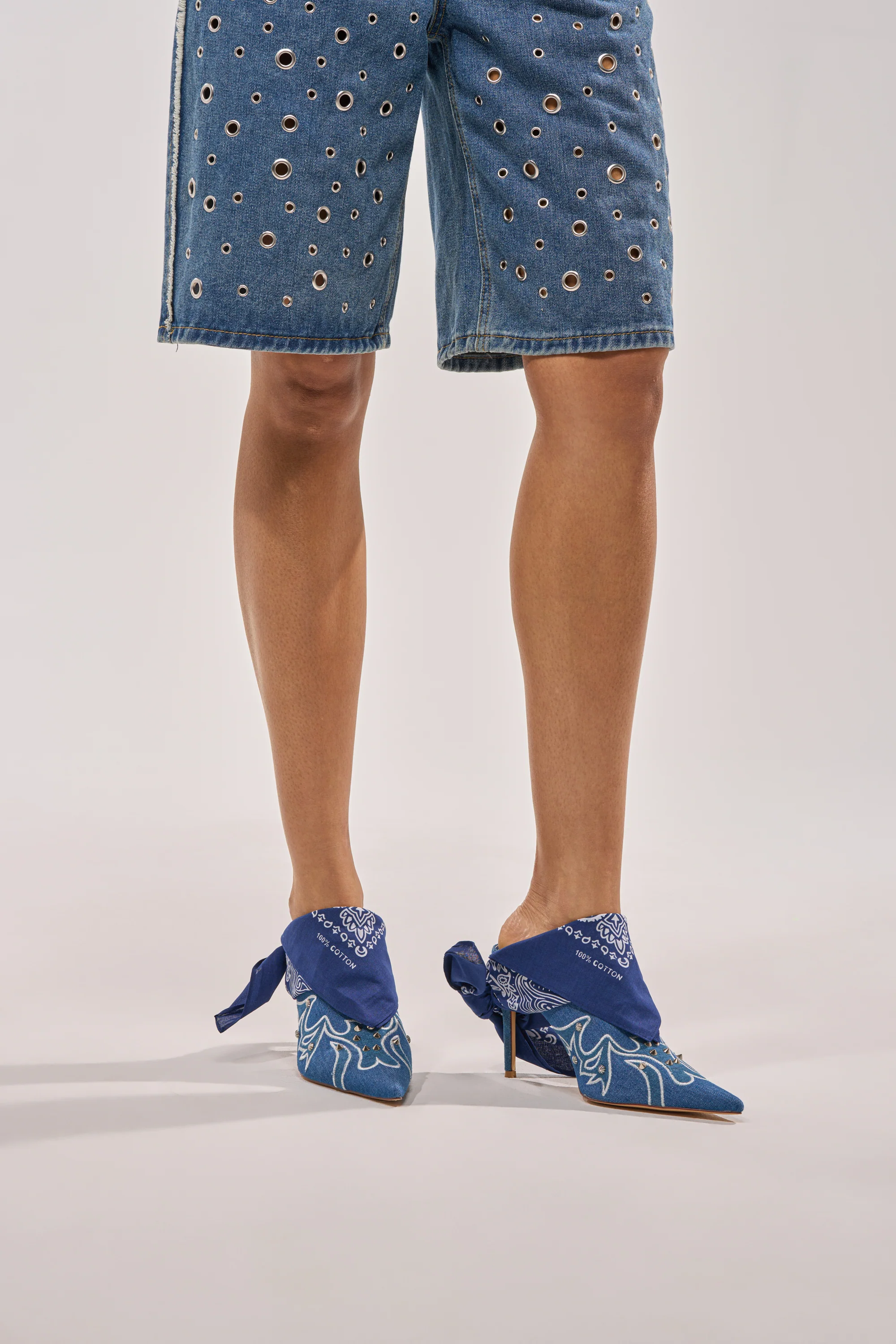 AZALEA WANG TAVINE DENIM MULE PUMP WITH BANDANA DETAIL - Akira Wear