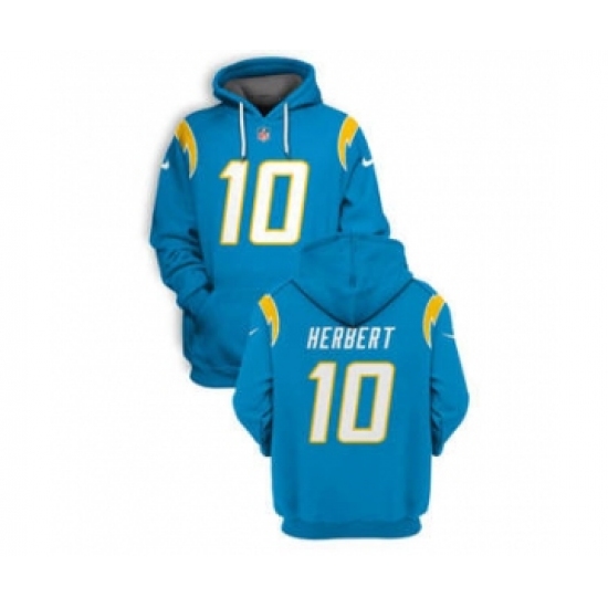 Men's Los Angeles Chargers #10 Justin Herbert 2021 Blue Pullover Football Hoodie - Jersey