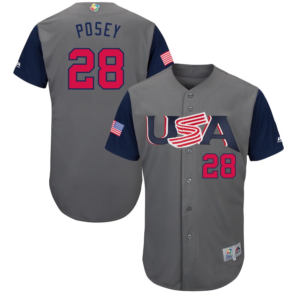 Men's USA Baseball Buster Posey Majestic Gray 2017 World Baseball Classic Authentic Jersey - Jersey