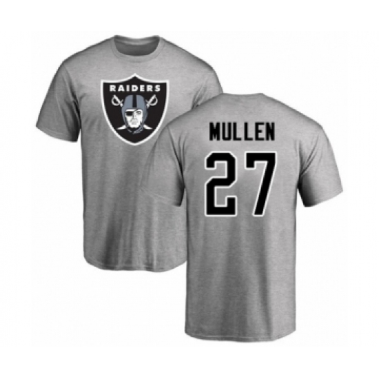 Football Oakland Raiders #27 Trayvon Mullen Ash Name & Number Logo T-Shirt - Jersey