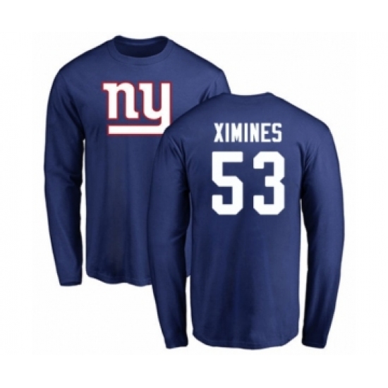 Football New York Giants #53 Oshane Ximines Royal Blue Name & Number Logo Long Sleeve T-Shirt - Jersey