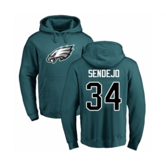 Philadelphia Eagles #34 Andrew Sendejo Green Name & Number Logo Pullover Hoodie - Jersey